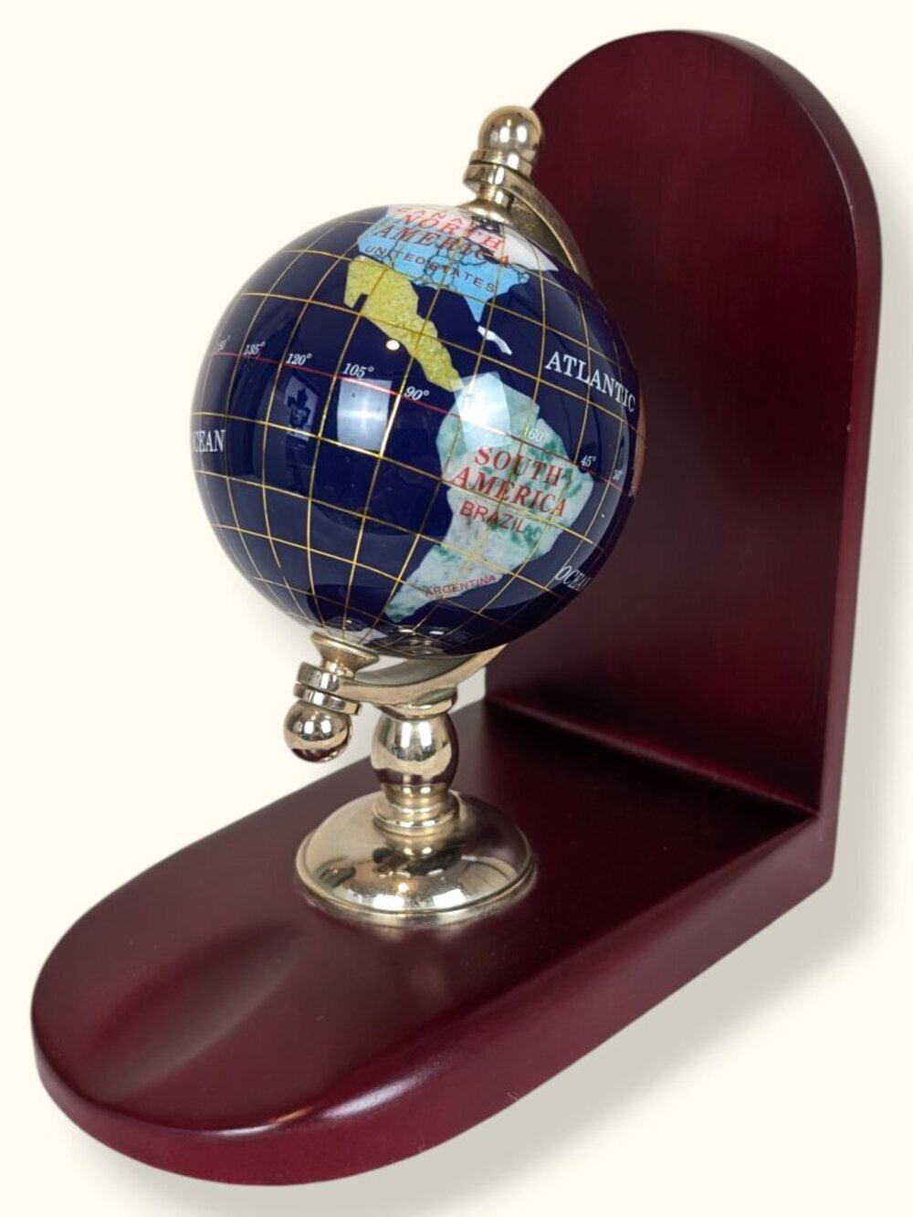 Large Lapis Lazuli Semi-Precious Stone Globe on Wood Base